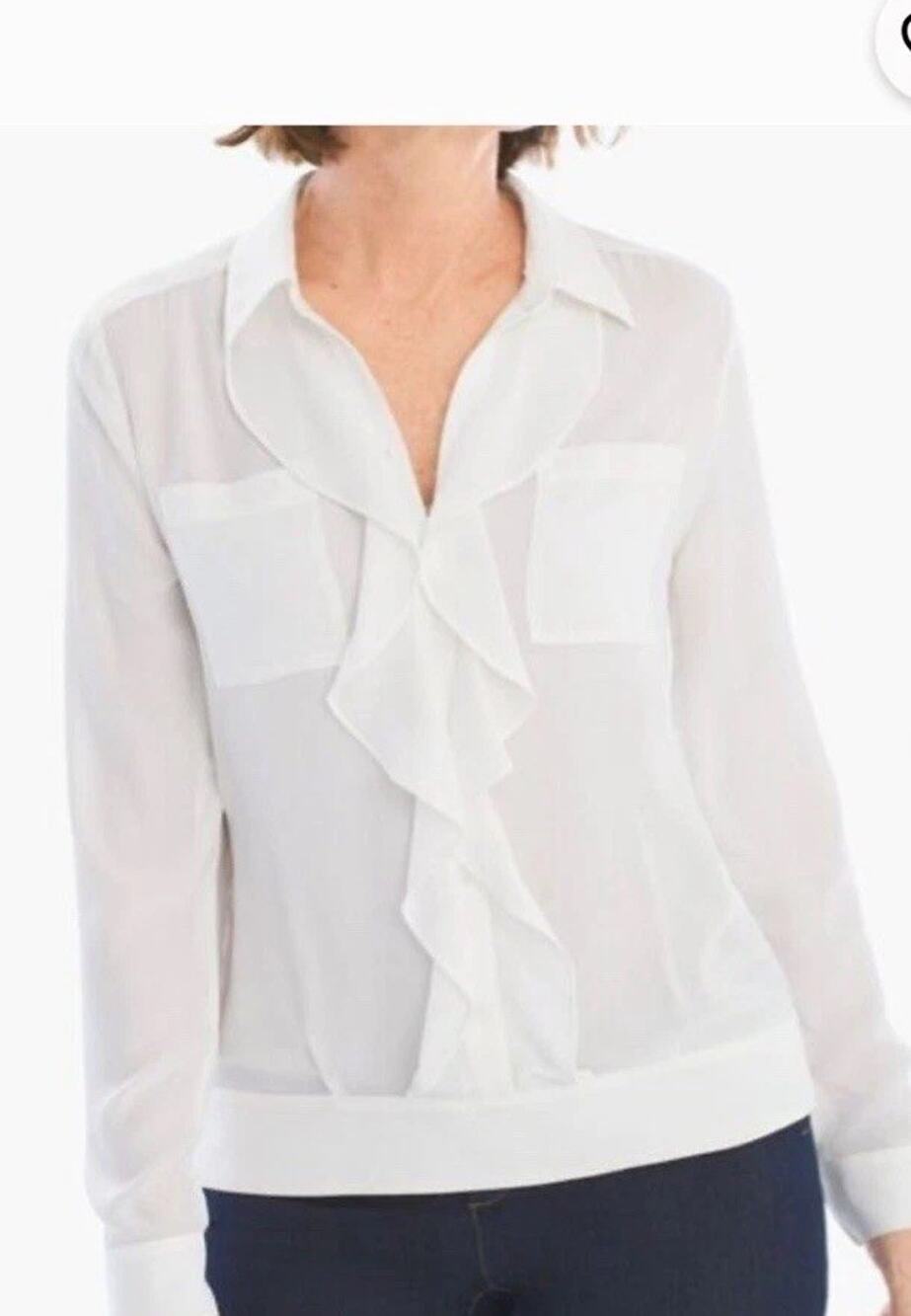 Chico's Career Top, Button Down, Long Sleeve Size 1 EUC READ